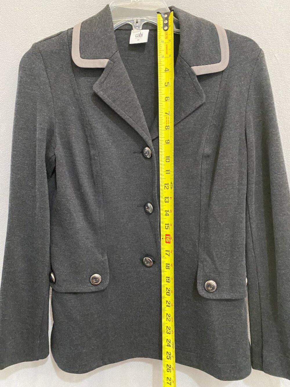 CAbi Charcoal Gray Blazer Jacket XS Contrast Trim Button Front - Picture 3 of 7